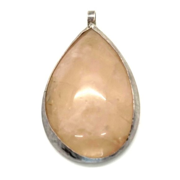Rose Quartz Teardrop Pendant In Unmarked Sterling Silver Bezel Setting - Picture 3 of 10